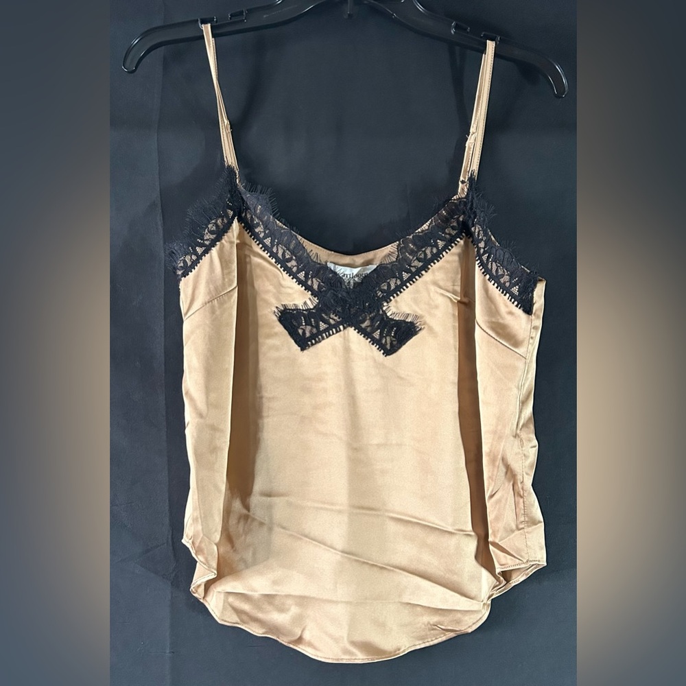 Heartloom Tan Satin Cami with Black Lace Trim
